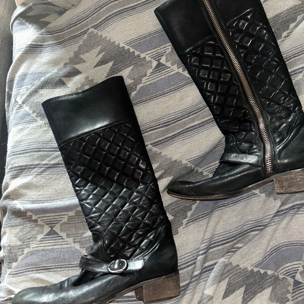 Black Quilted Mid-Calf Leather Boots Made in Italy 🇮🇹